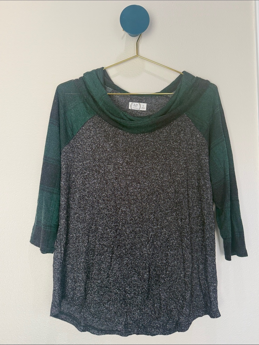 Maurices Green & Charcoal Cowl Neck Colorblock Sweater